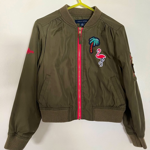 Tommy Hilfiger Other - Tommy Hilfiger Bomber Jacket / Girl XS (4-5) / Olive Green / Palm🌴, Flamingo🦩